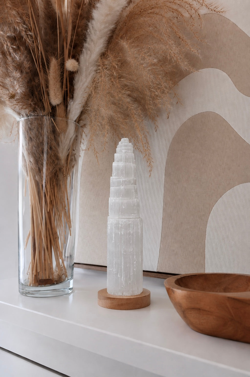 (Nuevo!) Lámpara catedral de selenita 20cm - Luz, purificación y elevación energética