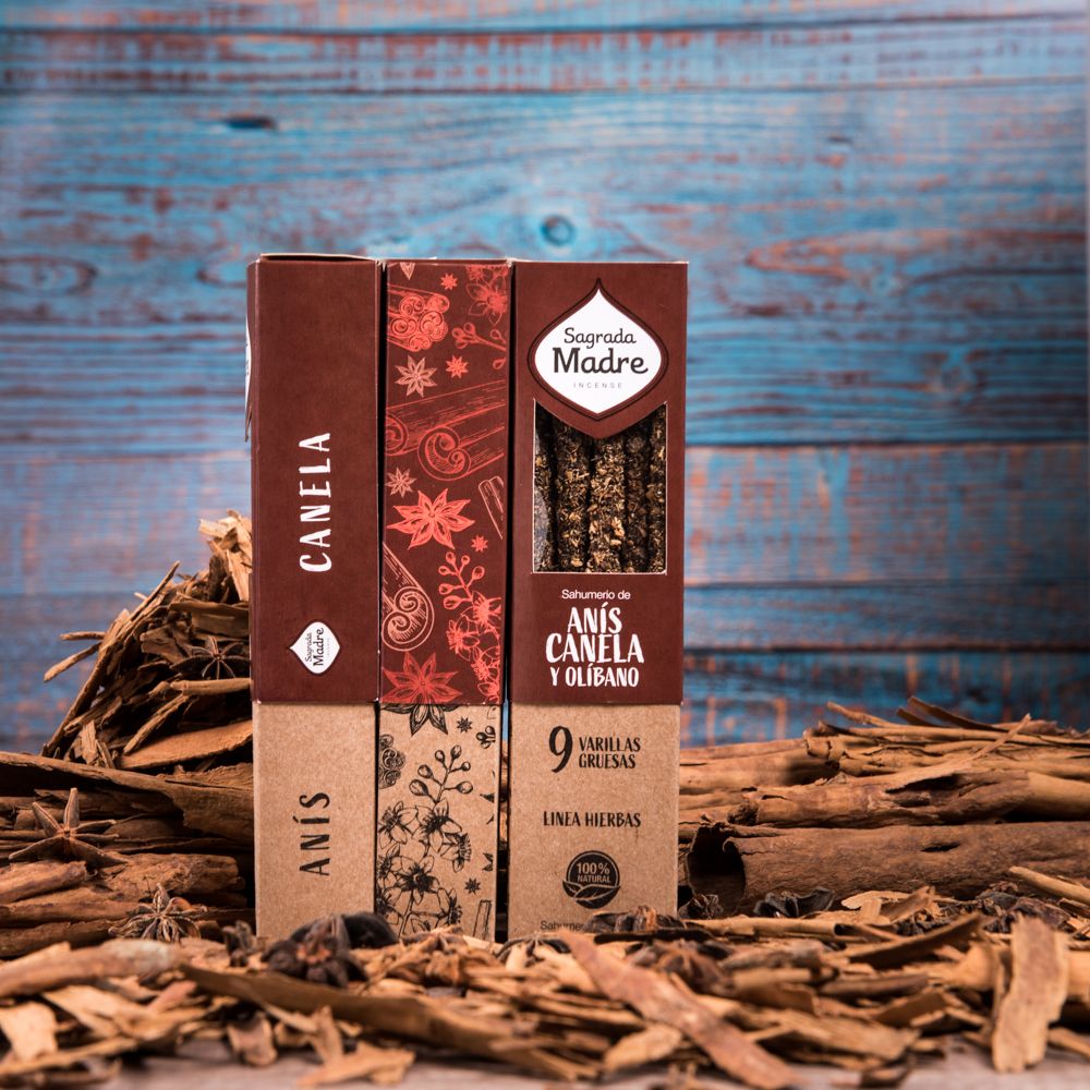 Canela, Anís y Olíbano | 9 varillas gruesas Sagrada Madre