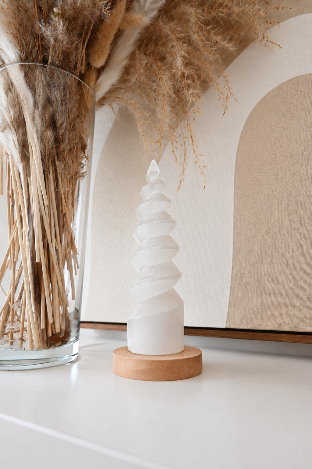 (Nuevo!) Lámpara de selenita en espiral de 15cm - Paz, protección y armonía