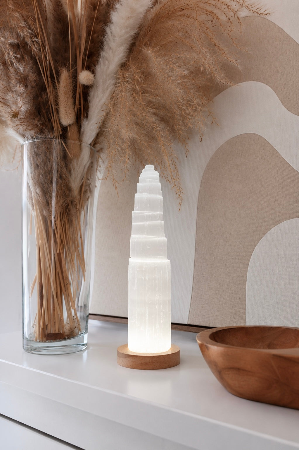 (Nuevo!) Lámpara catedral de selenita 20cm - Luz, purificación y elevación energética