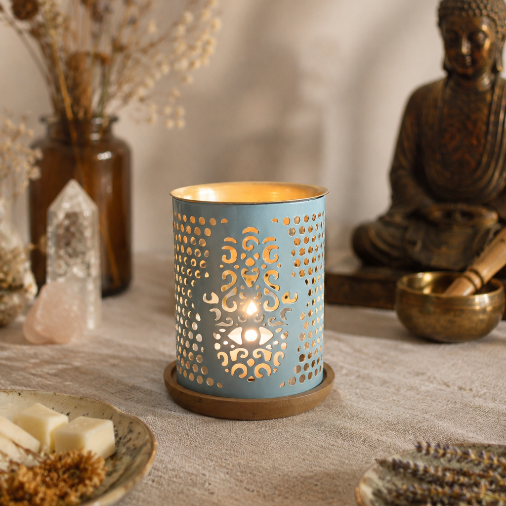Quemador aceite & Wax melts metálico Khamsa