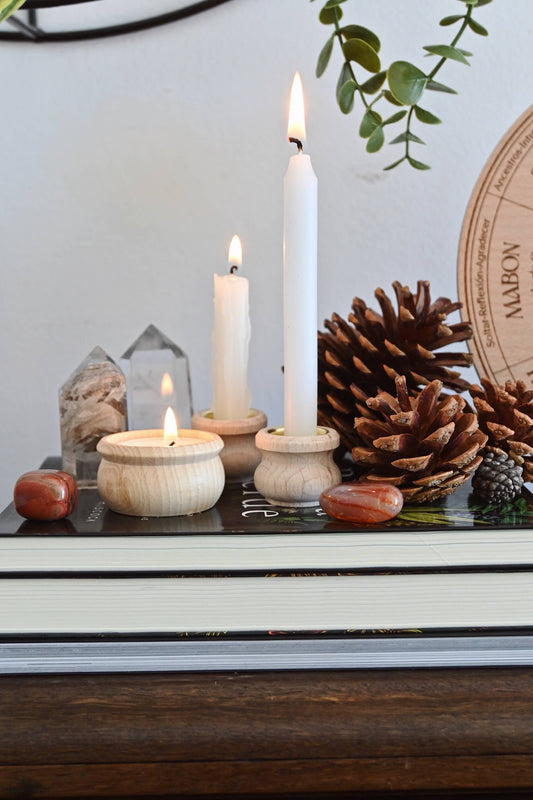 Portavelas torneado de madera