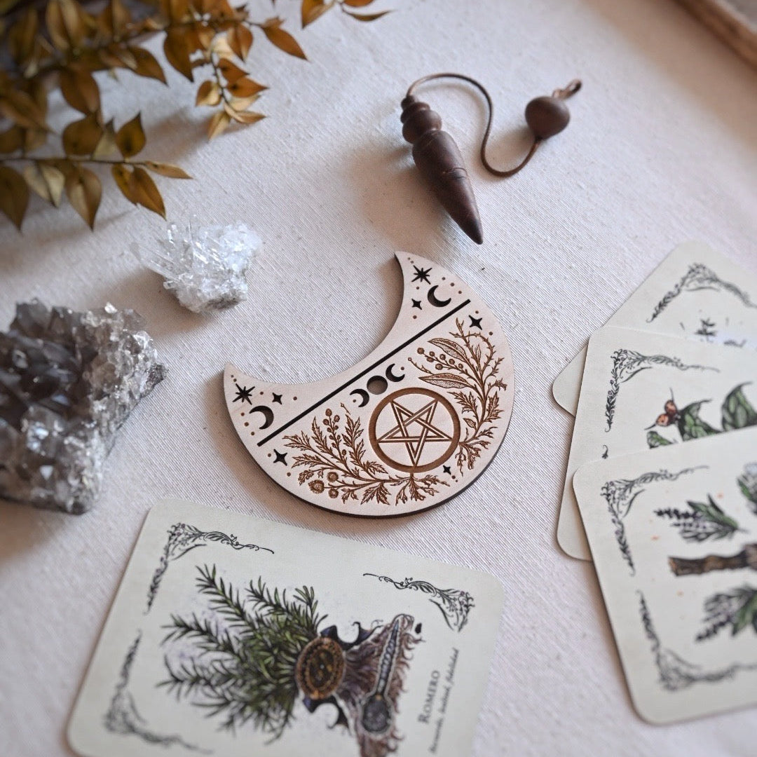 Base ritual individual para cartas - Media luna con pentagrama