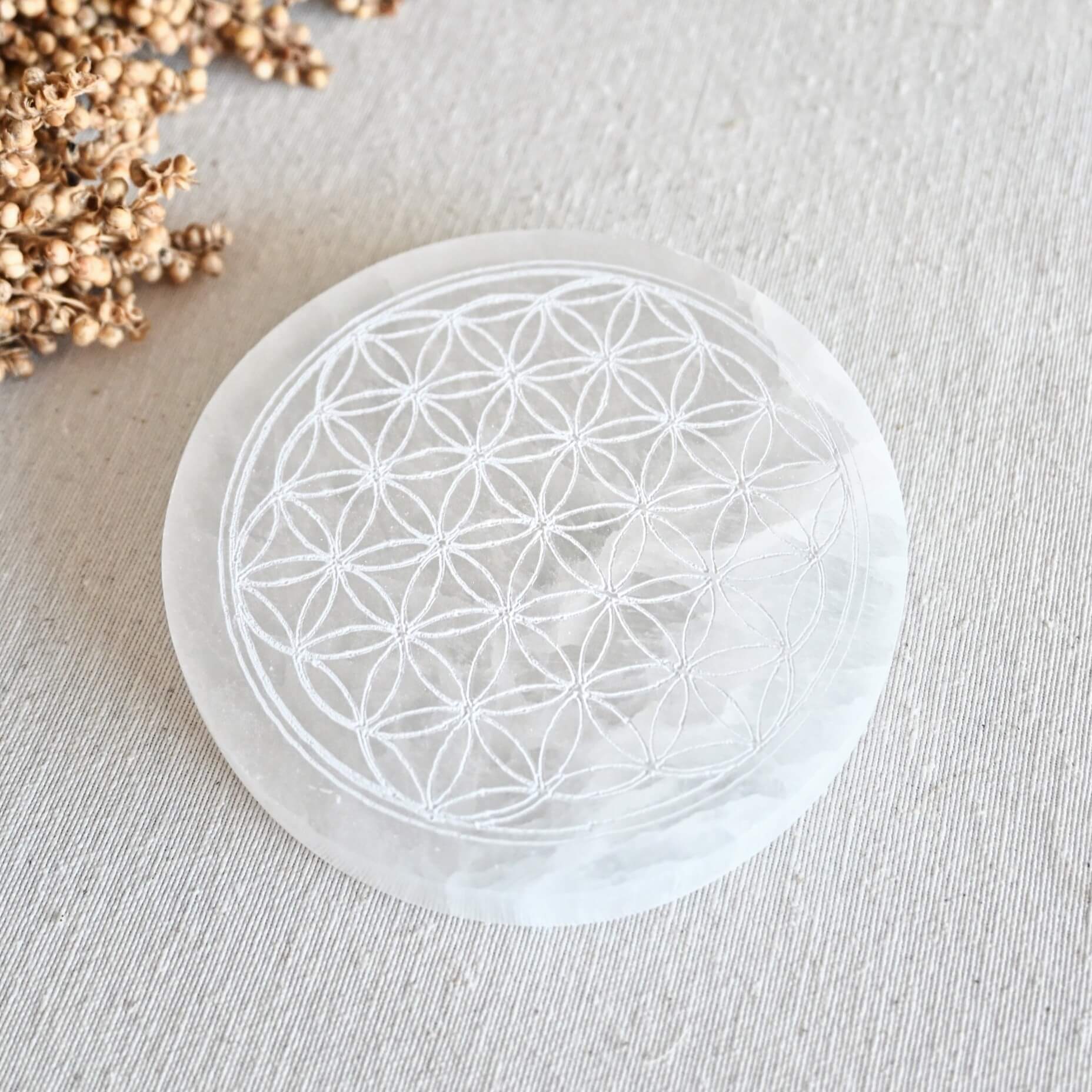 Plato de Selenita - Flor de la Vida