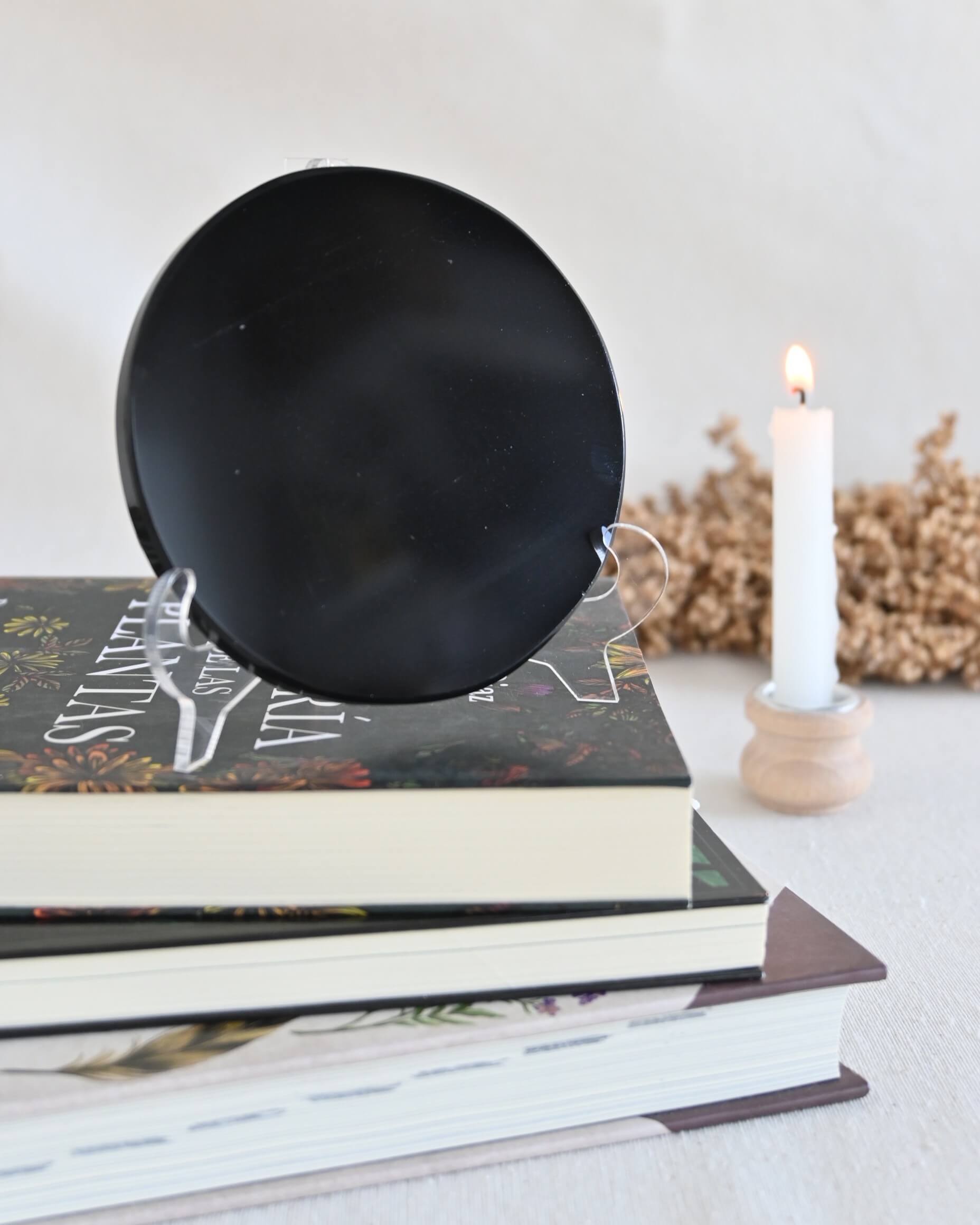 Espejo de obsidiana con soporte - Trabajo con la sombra y autoconocimiento