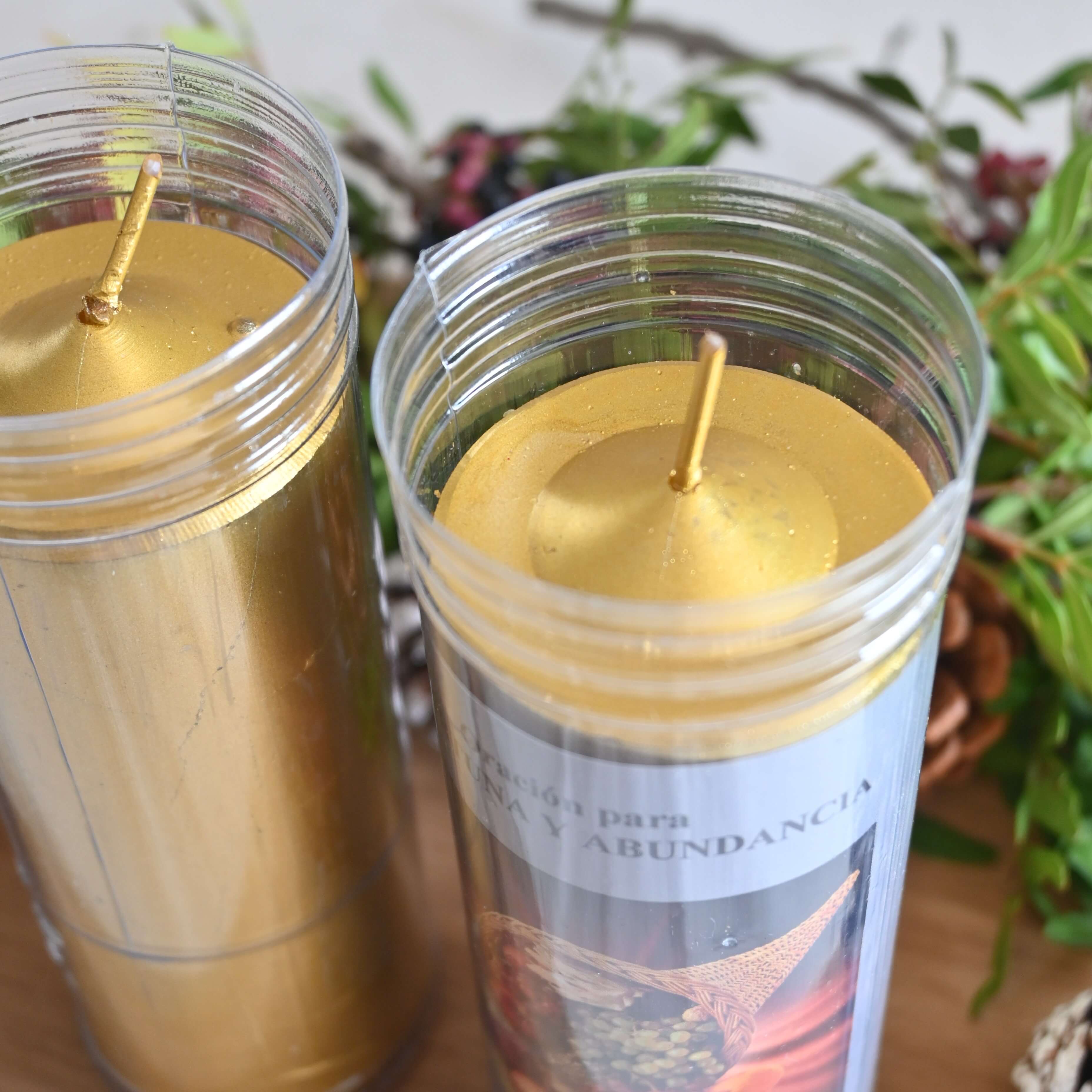 Velón Dorado con Oración para la Fortuna