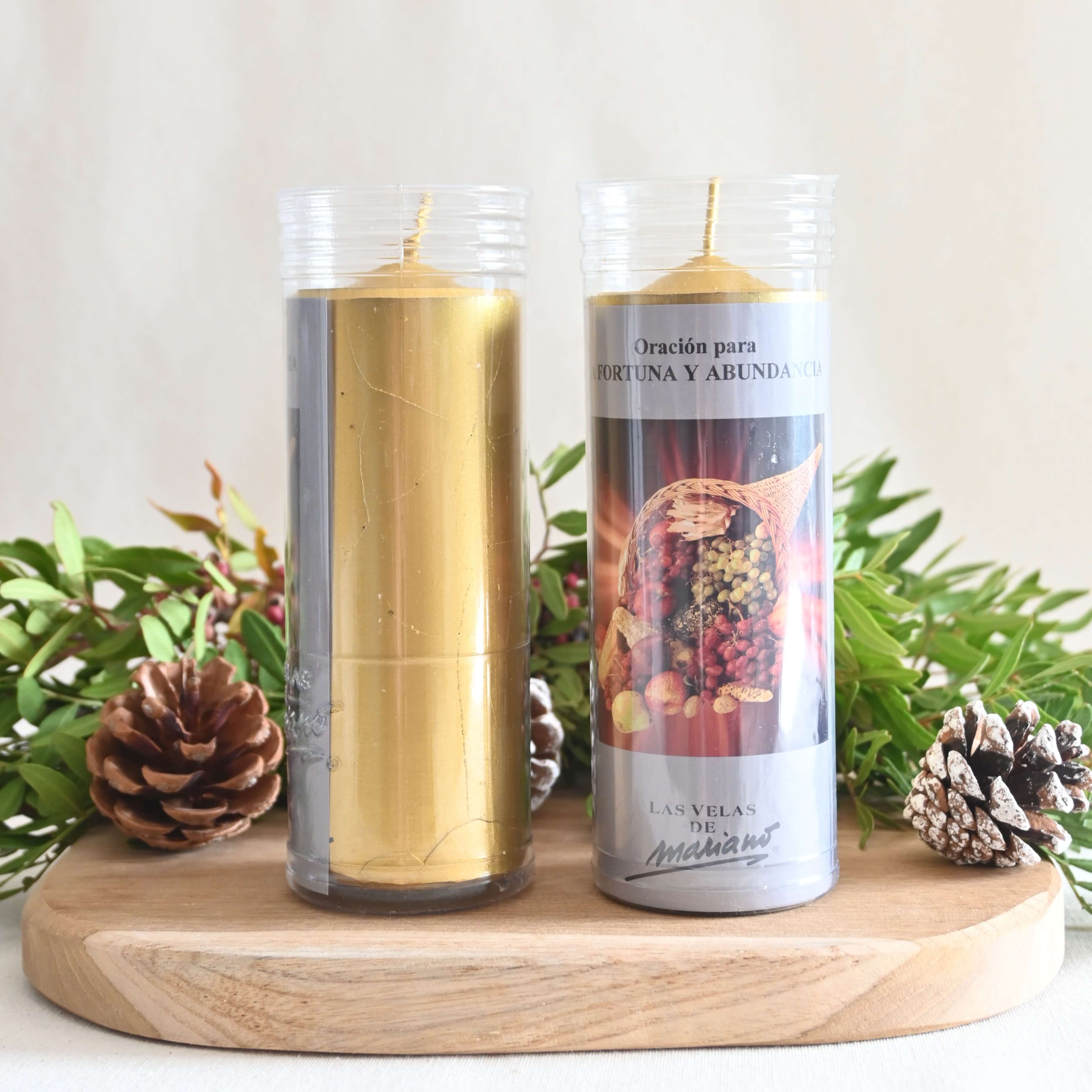 Velón Dorado con Oración para la Fortuna