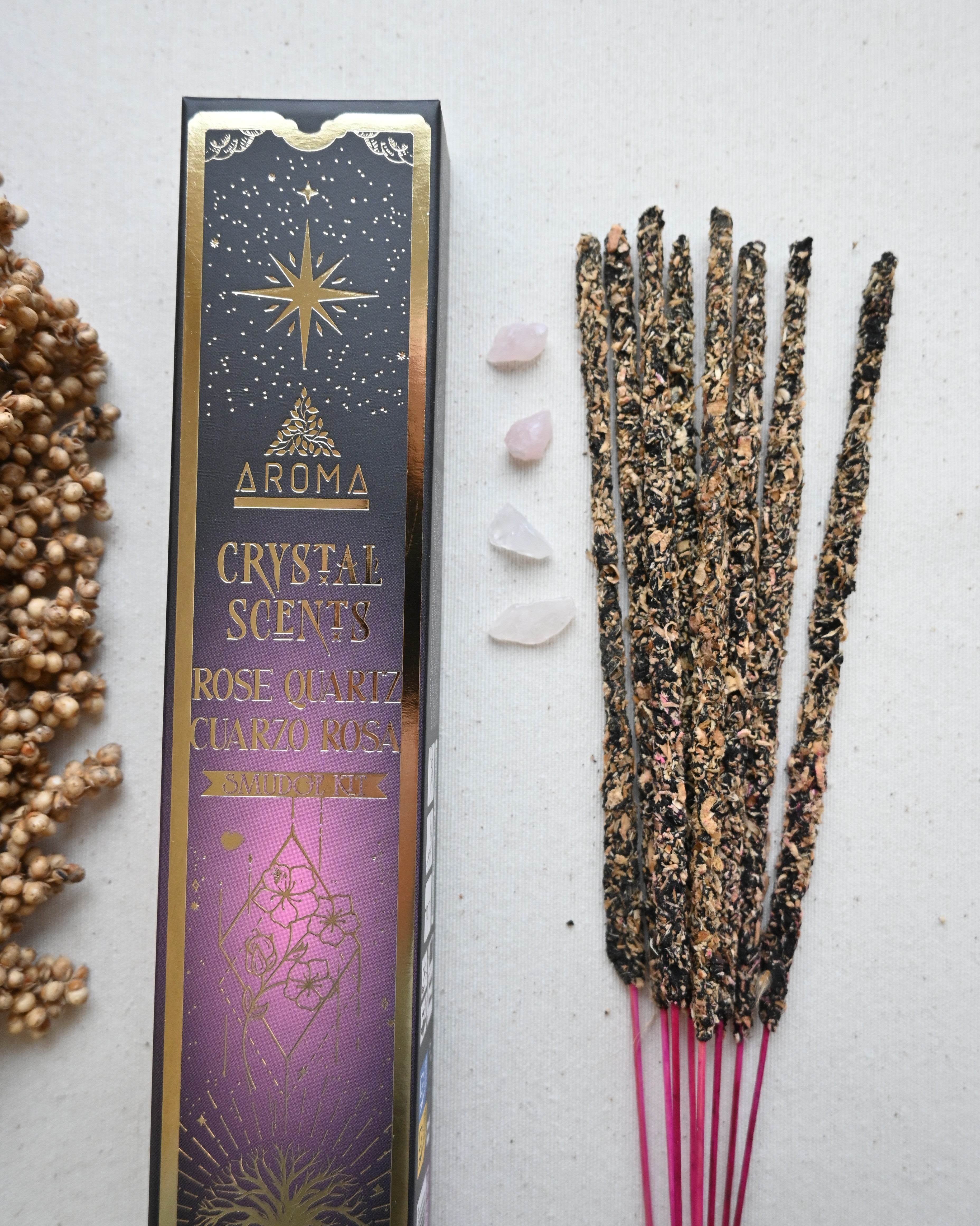Cuarzo rosa + Rosas Incienso Aroma Crystals | Energía amorosa y dulzura