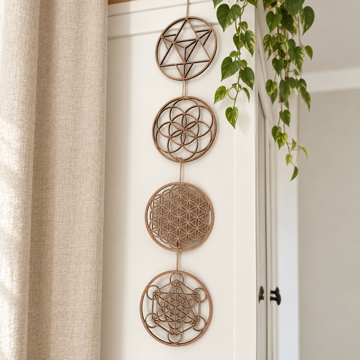 Pack de 4 piezas de Geometría Sagrada en madera de haya