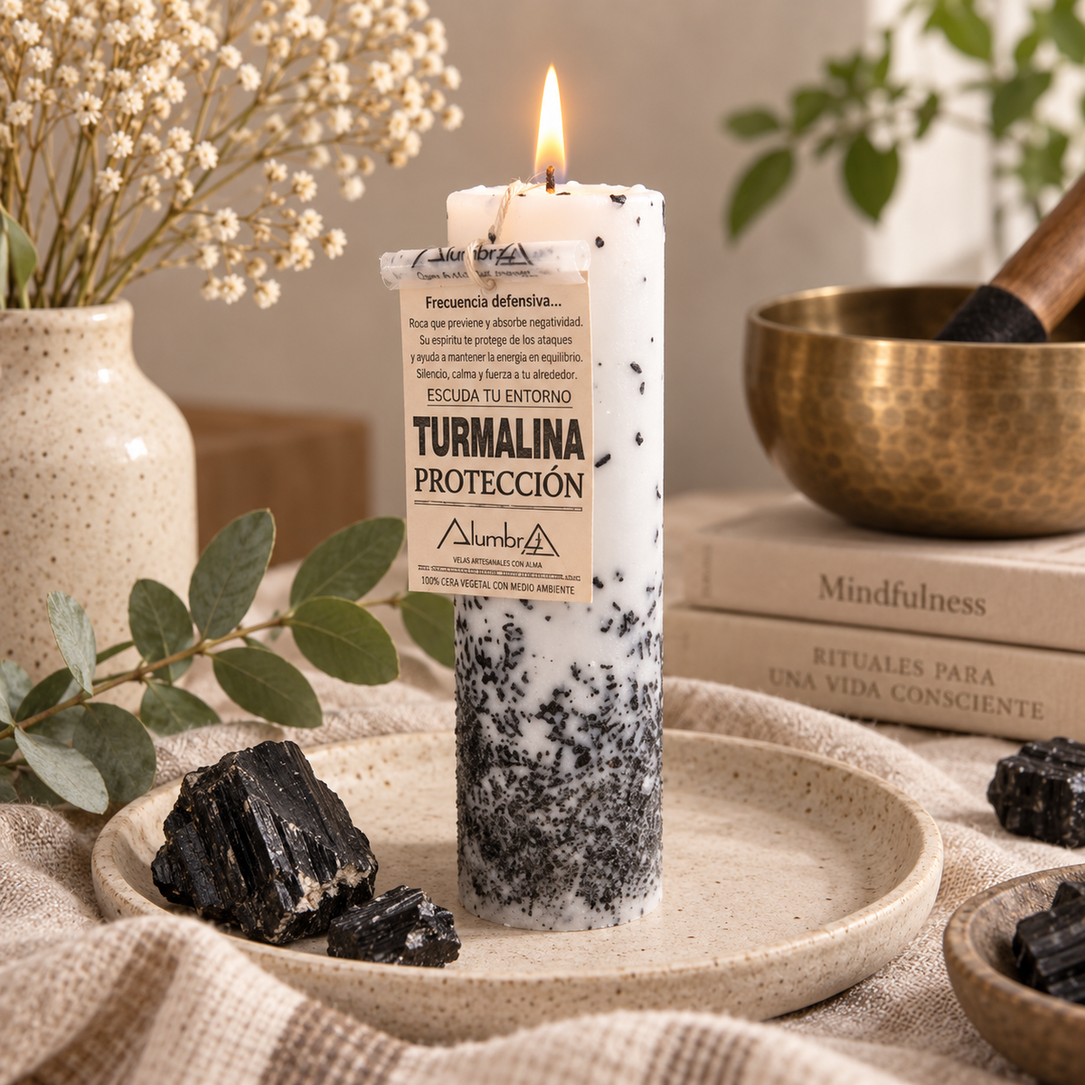 Vela Artesanal con Turmalina - Protección