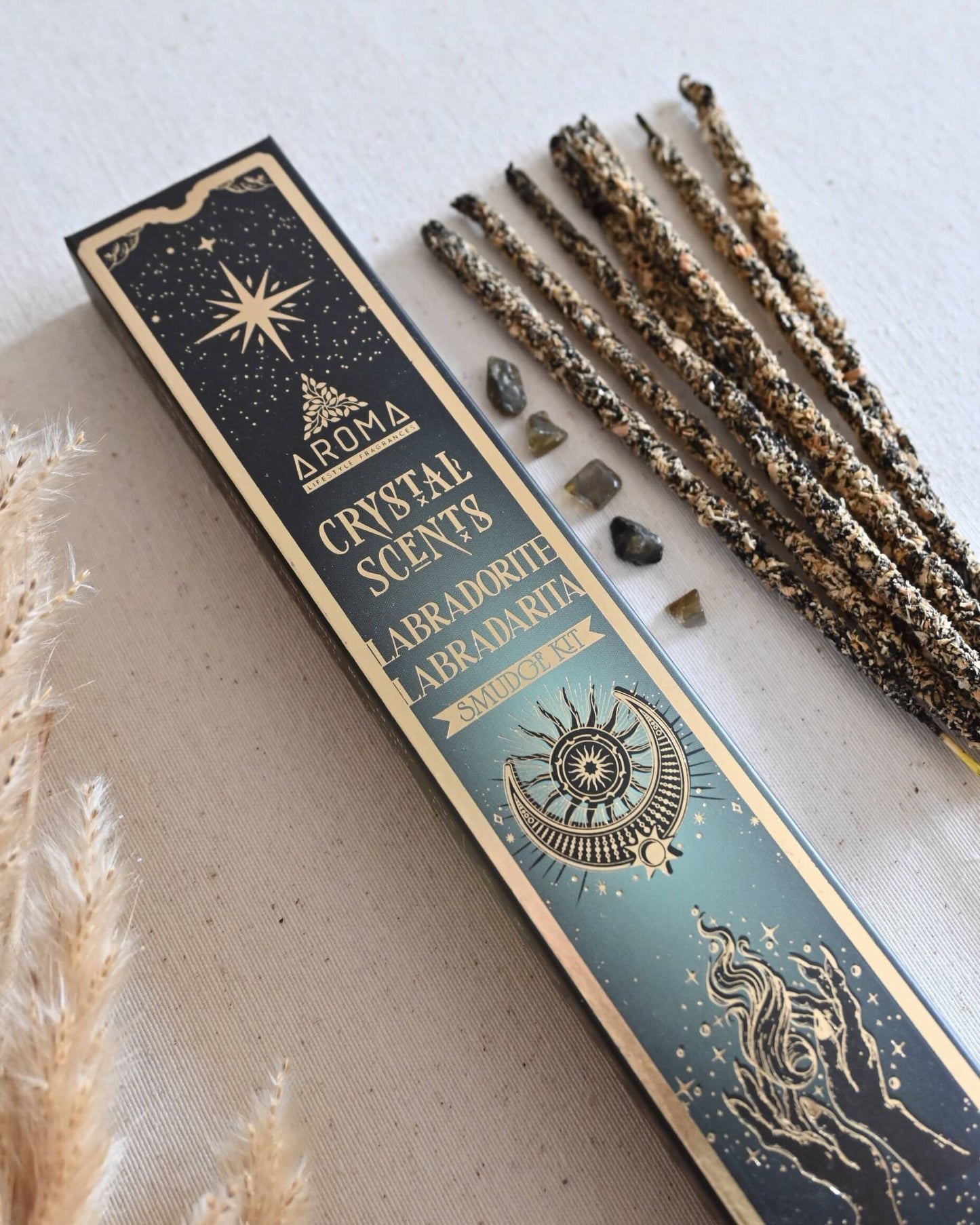Ruda + Labradorita Aroma Crystal Scents Incienso - Purificación, protección y claridad energética