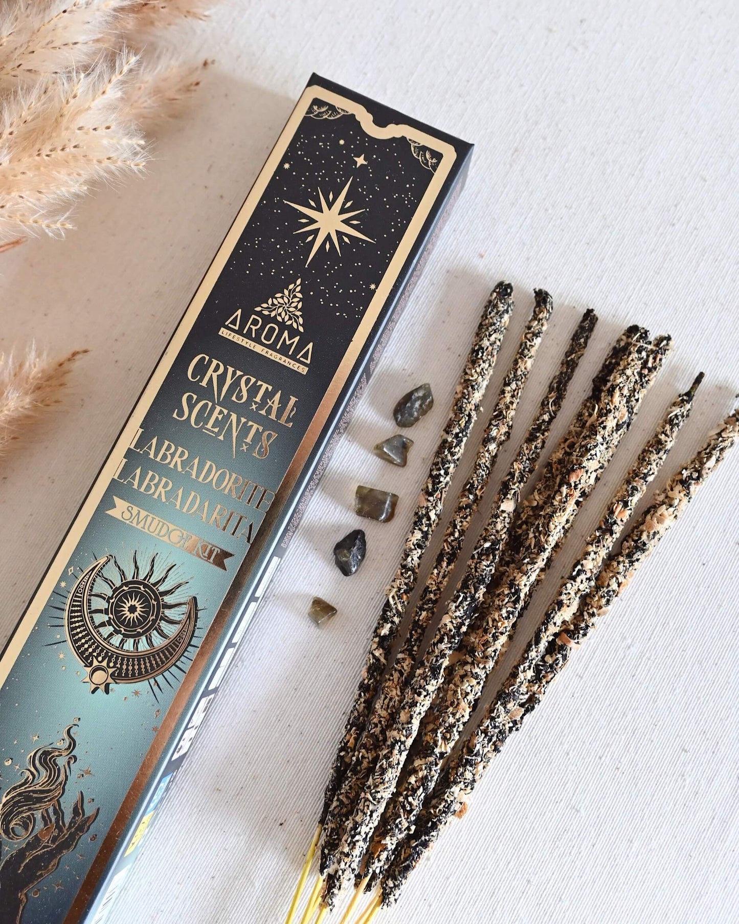 Ruda + Labradorita Aroma Crystal Scents Incienso - Purificación, protección y claridad energética