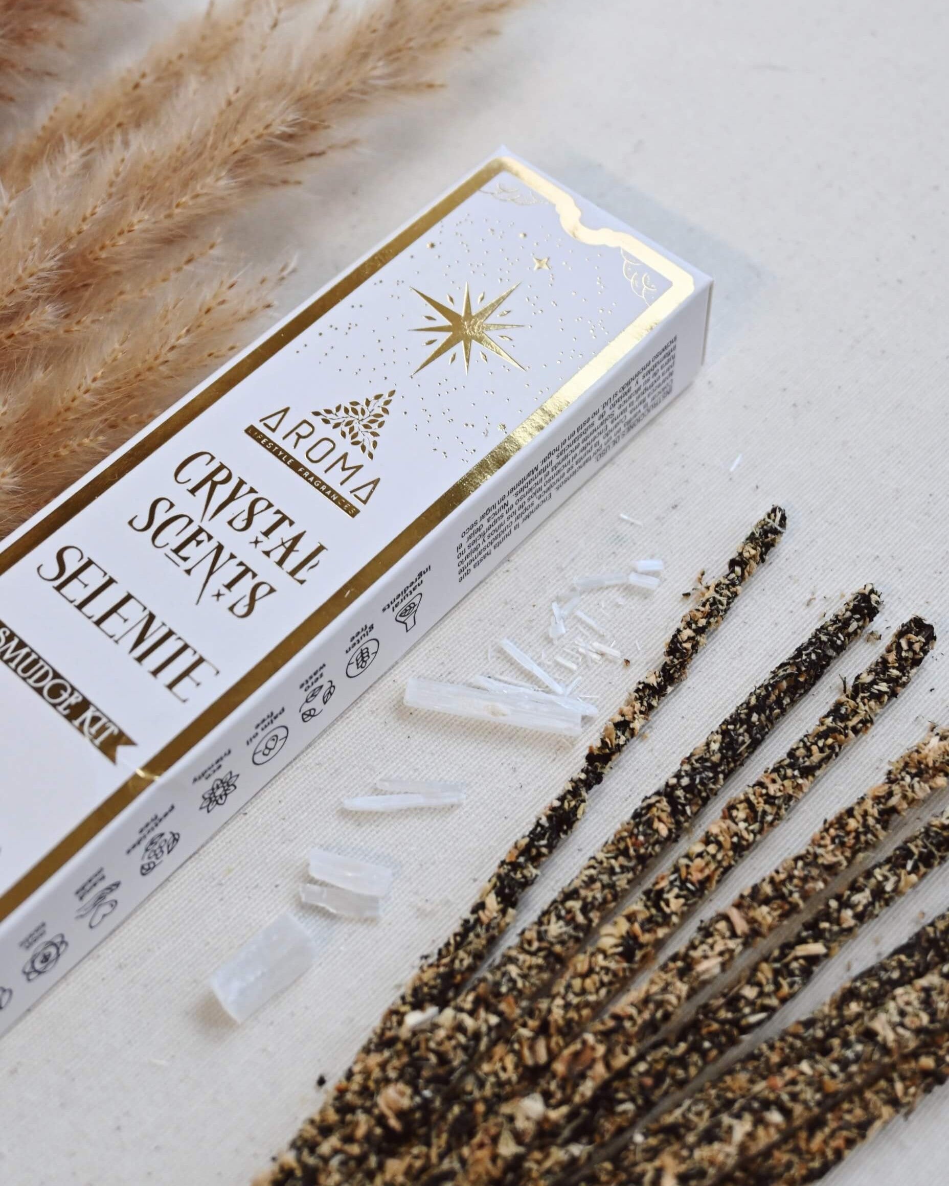 Selenita Aroma Crystal Scents Incienso - Limpieza, paz & elevación