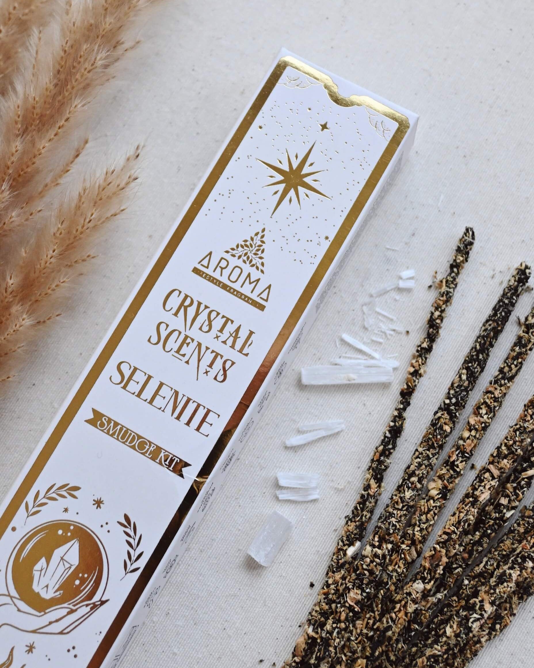 Selenita Aroma Crystal Scents Incienso - Limpieza, paz & elevación
